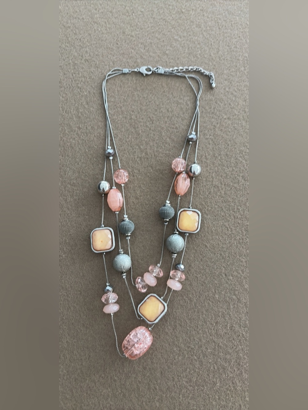 Silver & Pink 3 Chain Statement Necklace